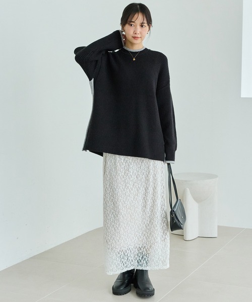 LAVEANGE（ラビアンジェ）の「【洗える】配色ライン畦編みニットプルオーバー（ニット/セーター・レディース・ピンク/チャコールグレー/ブラック・3L/4L/F）」の19枚目の写真