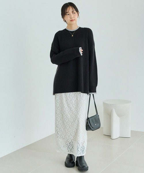 LAVEANGE（ラビアンジェ）の「【洗える】配色ライン畦編みニットプルオーバー（ニット/セーター・レディース・ピンク/チャコールグレー/ブラック・3L/4L/F）」の20枚目の写真
