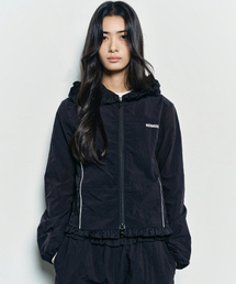 RUFFLE LACE HOOD JACKET_BLACK