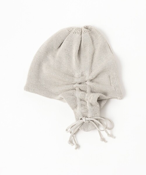 Ray BEAMS(レイビームス)の「RACAL / シャーリング イヤー リネン ニット キャップ(ハット・レディース・オフホワイト/ブラック・ONE SIZE)」の4枚目の写真