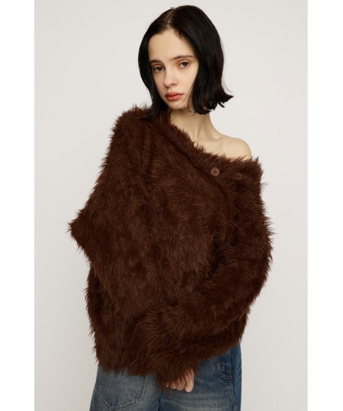 SLY（スライ）の「BIG SHAGGY BUTTON RIB TOPS ビッグ シャギー ボタン リブトップス 秋服 冬服（ニット/セーター・レディース・ライトベージュ/ライトブラック/ブラウン・FREE）」の6枚目の写真