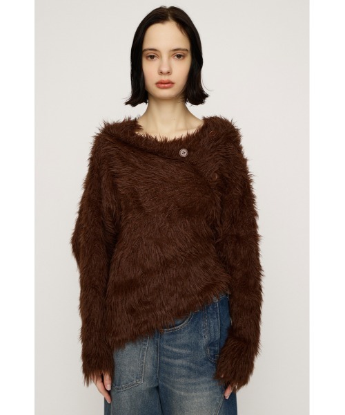 SLY（スライ）の「BIG SHAGGY BUTTON RIB TOPS ビッグ シャギー ボタン リブトップス 秋服 冬服（ニット/セーター・レディース・ライトベージュ/ライトブラック/ブラウン・FREE）」の8枚目の写真