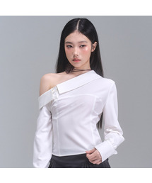 オフショルダー ホワイトシャツ オフショルダー2WAY長袖シャツ＆半袖Tシャツセット(130~160cm)(130cm