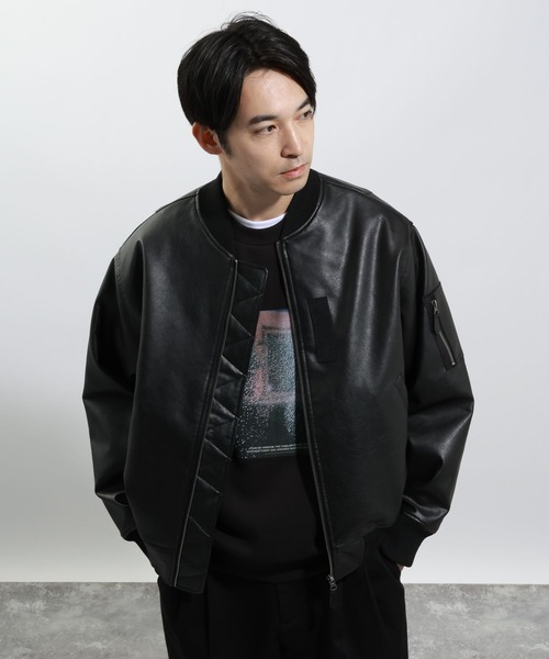 BAYFLOW(ベイフロー)の「ヴィンテージライクPUレザー中綿ジャケット(ブルゾン・メンズ・ブラウン/ブラック・MEDIUM/LARGE)」の9枚目の写真