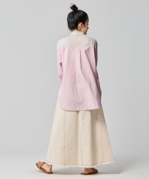 KRIFF MAYER Lady's Collection（クリフメイヤーレディースコレクション）の「袖リブハッピーシャツ / 異素材切替ビッグシャツ（スナップボタン・体型カバー）（シャツ/ブラウス・レディース・サックスブルー/オフホワイト/ピンク/その他5/ネイビー/カラフル・LARGE/MEDIUM）」の9枚目の写真