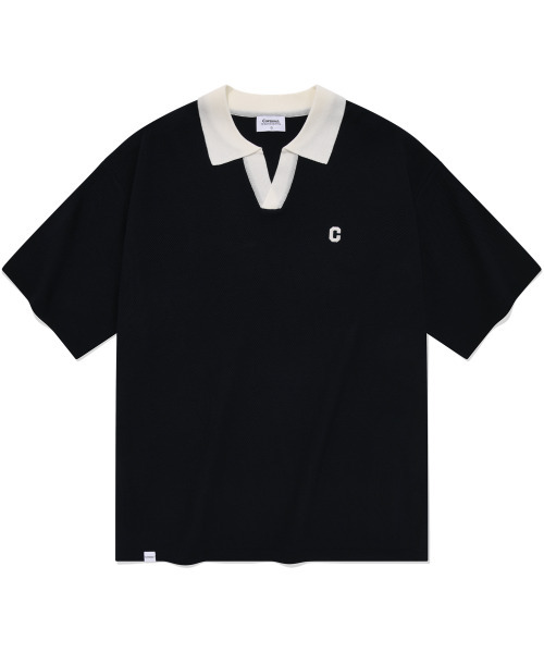 C-Logo Open Collar Harfknit Navy