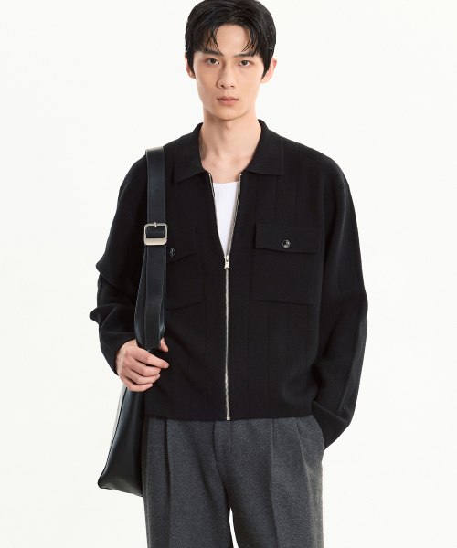 Milano Zip-Up Cardigan (Black) TNSW5F102BK