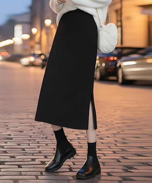 cammie(キャミー)の「ニットタイトスカート(スカート・レディース・ホワイト/ブラック・F)」の3枚目の写真