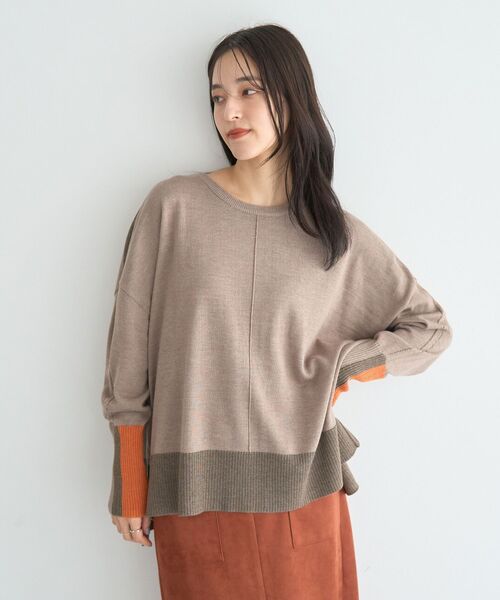 YECCA VECCA（イェッカヴェッカ）の「カラーブロッキングニット（ニット/セーター・レディース・チャコールグレー/ブラック/モカ・FREE）」の3枚目の写真