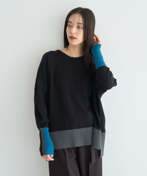 YECCA VECCA（イェッカヴェッカ）の「カラーブロッキングニット（ニット/セーター・レディース・チャコールグレー/ブラック/モカ・FREE）」の11枚目の写真