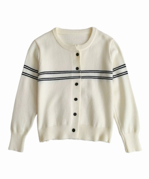 Beststore（ベストストア）の「クルーネックボーダーカーディガン 長袖 レディース（カーディガン/ボレロ・レディース・アイボリー/ダークグレー/ブラック・FREE）」の17枚目の写真
