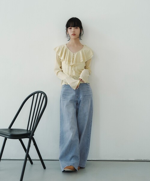 EMMEL REFINES（エメルリファインズ）の「＜EMMEL REFINES＞EM ハイウエスト ワイド デニム（デニムパンツ・レディース・ライトブルー/コバルトブルー・XS/S/M）」の2枚目の写真