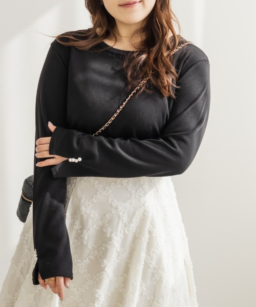 CLETTE（クレット）の「CLETTEオリジナル袖口パールリブカットソー（Tシャツ/カットソー・レディース・ブラック/ホワイト・4L/3L/LL）」の6枚目の写真