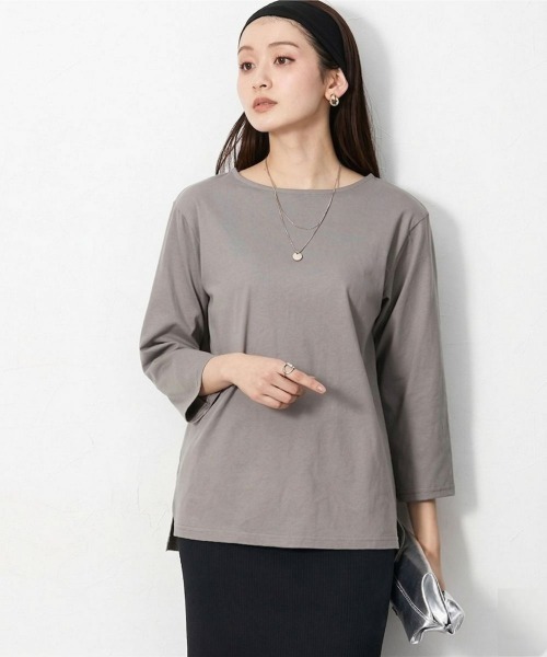 slattgir(スラットジール)の「高身長 綿100%汗染み防止七分袖カットソーTシャツ(トールサイズ)(Tシャツ/カットソー・レディース・ブラック/ブラウン系/オフホワイト・T3L/TLL/TL/TM/T5L/T4L)」の3枚目の写真