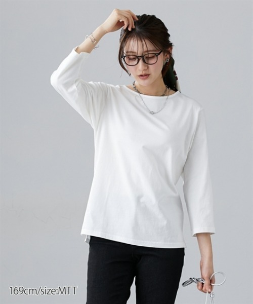 slattgir(スラットジール)の「高身長 綿100%汗染み防止七分袖カットソーTシャツ(トールサイズ)(Tシャツ/カットソー・レディース・ブラック/ブラウン系/オフホワイト・T3L/TLL/TL/TM/T5L/T4L)」の4枚目の写真