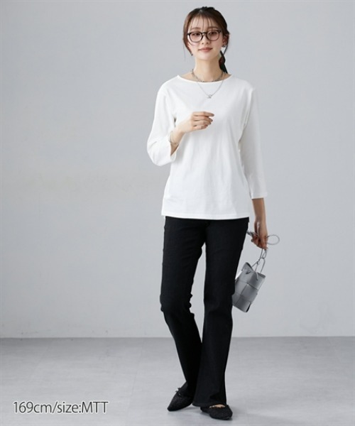 slattgir(スラットジール)の「高身長 綿100%汗染み防止七分袖カットソーTシャツ(トールサイズ)(Tシャツ/カットソー・レディース・ブラック/ブラウン系/オフホワイト・T3L/TLL/TL/TM/T5L/T4L)」の5枚目の写真