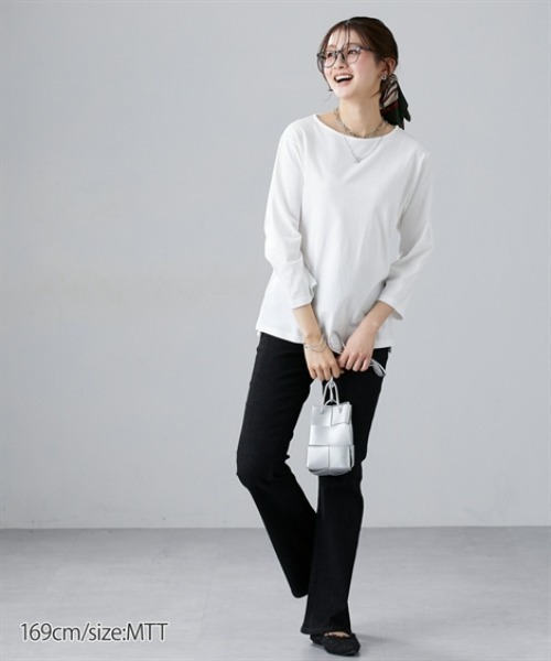 slattgir(スラットジール)の「高身長 綿100%汗染み防止七分袖カットソーTシャツ(トールサイズ)(Tシャツ/カットソー・レディース・ブラック/ブラウン系/オフホワイト・T3L/TLL/TL/TM/T5L/T4L)」の6枚目の写真