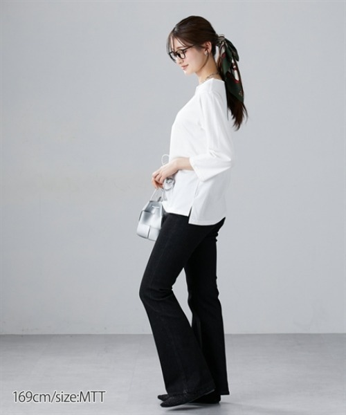 slattgir(スラットジール)の「高身長 綿100%汗染み防止七分袖カットソーTシャツ(トールサイズ)(Tシャツ/カットソー・レディース・ブラック/ブラウン系/オフホワイト・T3L/TLL/TL/TM/T5L/T4L)」の7枚目の写真
