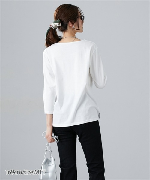 slattgir(スラットジール)の「高身長 綿100%汗染み防止七分袖カットソーTシャツ(トールサイズ)(Tシャツ/カットソー・レディース・ブラック/ブラウン系/オフホワイト・T3L/TLL/TL/TM/T5L/T4L)」の8枚目の写真