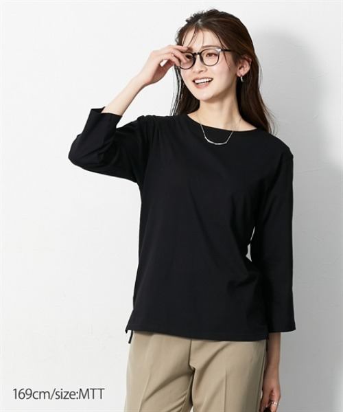 slattgir(スラットジール)の「高身長 綿100%汗染み防止七分袖カットソーTシャツ(トールサイズ)(Tシャツ/カットソー・レディース・ブラック/ブラウン系/オフホワイト・T3L/TLL/TL/TM/T5L/T4L)」の9枚目の写真