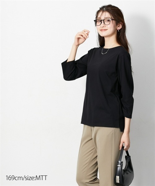 slattgir(スラットジール)の「高身長 綿100%汗染み防止七分袖カットソーTシャツ(トールサイズ)(Tシャツ/カットソー・レディース・ブラック/ブラウン系/オフホワイト・T3L/TLL/TL/TM/T5L/T4L)」の11枚目の写真