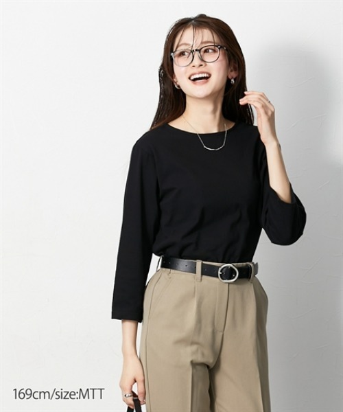 slattgir(スラットジール)の「高身長 綿100%汗染み防止七分袖カットソーTシャツ(トールサイズ)(Tシャツ/カットソー・レディース・ブラック/ブラウン系/オフホワイト・T3L/TLL/TL/TM/T5L/T4L)」の13枚目の写真