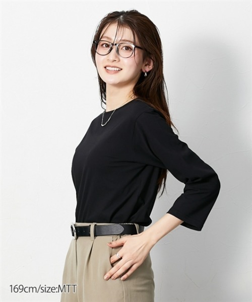 slattgir(スラットジール)の「高身長 綿100%汗染み防止七分袖カットソーTシャツ(トールサイズ)(Tシャツ/カットソー・レディース・ブラック/ブラウン系/オフホワイト・T3L/TLL/TL/TM/T5L/T4L)」の14枚目の写真