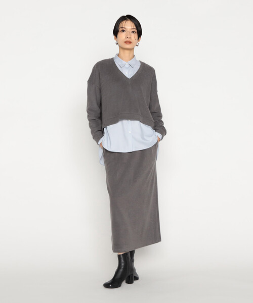 Gabardine K.T(ギャバジンケーティー)の「〔 +サイズ 〕 ニットコール レイヤードセーター(Tシャツ/カットソー・レディース・グレー/ライトグレー/ネイビー・13号)」の6枚目の写真