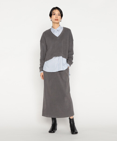 Gabardine K.T(ギャバジンケーティー)の「〔 +サイズ 〕 ニットコール レイヤードセーター(Tシャツ/カットソー・レディース・グレー/ライトグレー/ネイビー・13号)」の7枚目の写真
