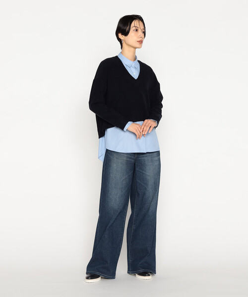 Gabardine K.T(ギャバジンケーティー)の「〔 +サイズ 〕 ニットコール レイヤードセーター(Tシャツ/カットソー・レディース・グレー/ライトグレー/ネイビー・13号)」の9枚目の写真