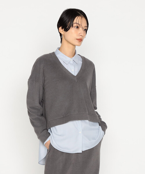 Gabardine K.T(ギャバジンケーティー)の「〔 +サイズ 〕 ニットコール レイヤードセーター(Tシャツ/カットソー・レディース・グレー/ライトグレー/ネイビー・13号)」の8枚目の写真