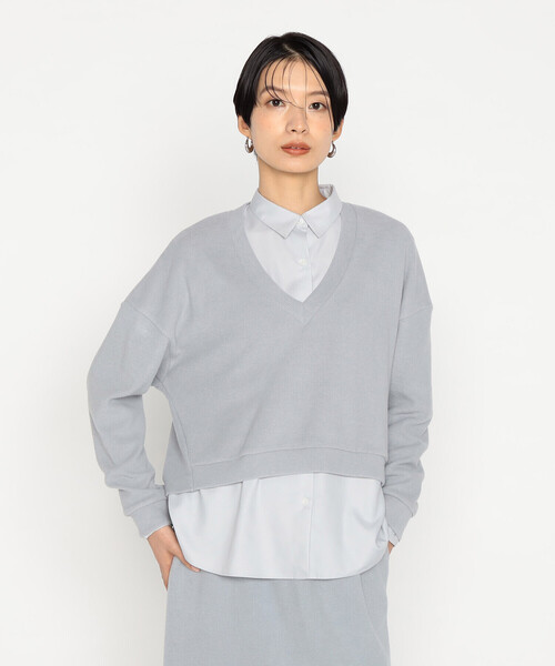 Gabardine K.T(ギャバジンケーティー)の「〔 +サイズ 〕 ニットコール レイヤードセーター(Tシャツ/カットソー・レディース・グレー/ライトグレー/ネイビー・13号)」の5枚目の写真