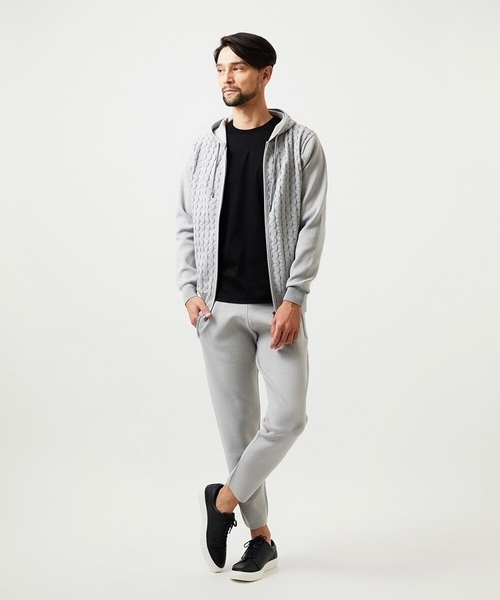 MICHEL KLEIN HOMME   （ミッシェルクランオム）の「【セットアップ】ニットジップアップパーカー（パーカー・メンズ・ライトグレー/ブラック・MEDIUM/LARGE/X-LARGE）」の3枚目の写真