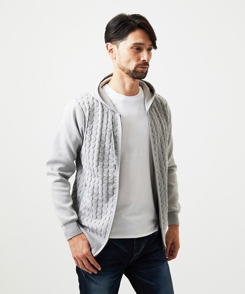 MICHEL KLEIN HOMME   （ミッシェルクランオム）の「【セットアップ】ニットジップアップパーカー（パーカー・メンズ・ライトグレー/ブラック・MEDIUM/LARGE/X-LARGE）」の5枚目の写真