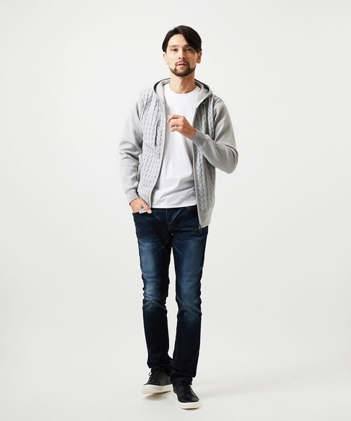 MICHEL KLEIN HOMME   （ミッシェルクランオム）の「【セットアップ】ニットジップアップパーカー（パーカー・メンズ・ライトグレー/ブラック・MEDIUM/LARGE/X-LARGE）」の6枚目の写真