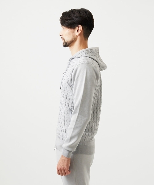 MICHEL KLEIN HOMME   （ミッシェルクランオム）の「【セットアップ】ニットジップアップパーカー（パーカー・メンズ・ライトグレー/ブラック・MEDIUM/LARGE/X-LARGE）」の7枚目の写真