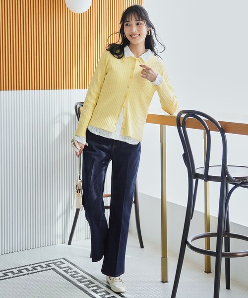 ANY SIS（エニィスィス）の「ポロカラーリブ ニット（ニット/セーター・レディース・ネイビー系/ベージュ系/ライトイエロー系・MEDIUM）」の7枚目の写真