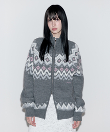 NORDIC JACQUARD TWOWAY ZIP-UP KNIT GRAY