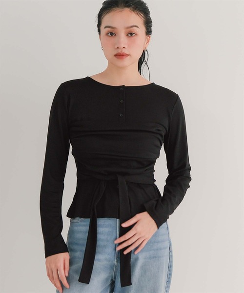 miette(ミエット)の「ビスチェレイヤードライクトップス(Tシャツ/カットソー・レディース・ベージュ/ブラック/チャコール・M/S/L)」の9枚目の写真