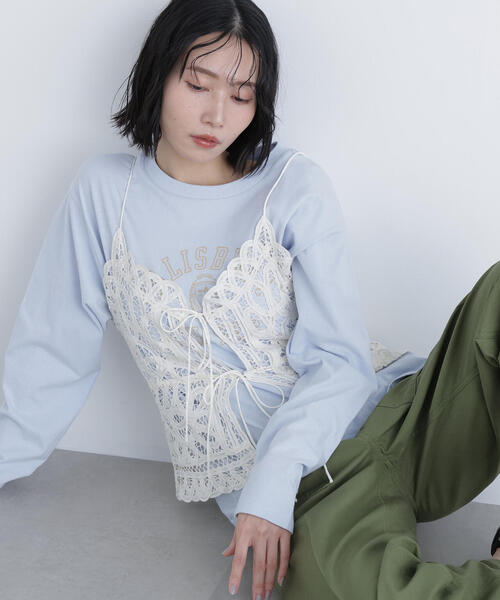 N.（N. Natural Beauty Basic）（エヌエヌナチュラルビューティーベーシック）の「カレッジロゴロンT（Tシャツ/カットソー・レディース・ライトブルー/オフホワイト/ネイビー・ﾌﾘ-）」の9枚目の写真
