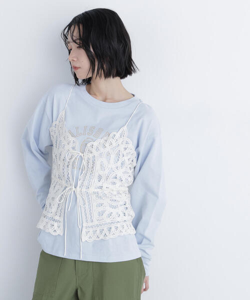 N.（N. Natural Beauty Basic）（エヌエヌナチュラルビューティーベーシック）の「カレッジロゴロンT（Tシャツ/カットソー・レディース・ライトブルー/オフホワイト/ネイビー・ﾌﾘ-）」の5枚目の写真