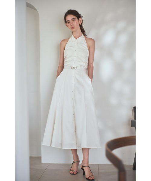 エステラケー　ホルターシャツドレス　ホワイト Delina Belted Dress ホルターシャツドレス（ワンピース）｜Estella.K