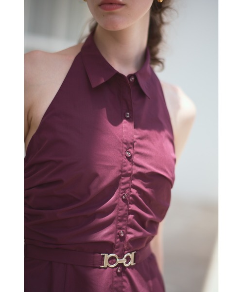 Estella.K(エステラケー)の「Delina Belted Dress ホルターシャツドレス(ワンピース・レディース・ホワイト系その他/ブルー系その他/ブラック系その他/ワイン系・FREE)」の18枚目の写真