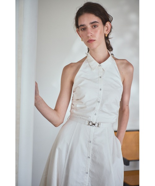 Estella.K(エステラケー)の「Delina Belted Dress ホルターシャツドレス(ワンピース・レディース・ホワイト系その他/ブルー系その他/ブラック系その他/ワイン系・FREE)」の6枚目の写真