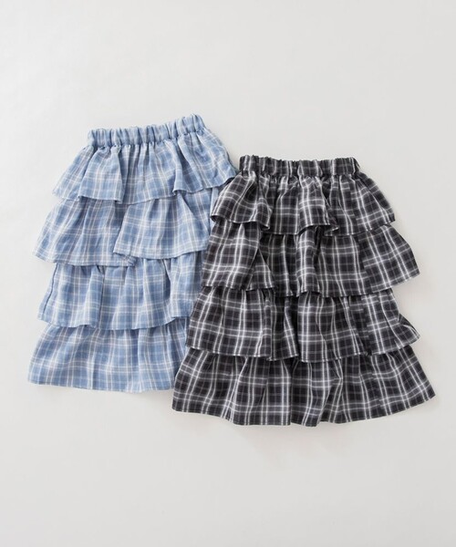 BRANSHES（ブランシェス）の「チェックティアードロングスカート（スカート・キッズ・サックスブルー/ブラック・S/L/M/XL）」の10枚目の写真