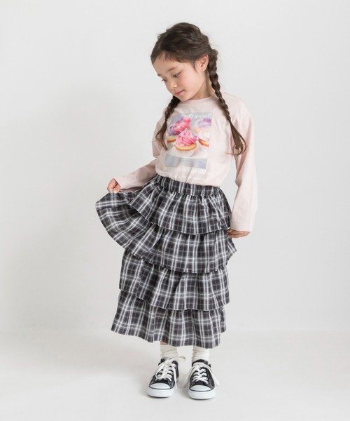 BRANSHES（ブランシェス）の「チェックティアードロングスカート（スカート・キッズ・サックスブルー/ブラック・S/L/M/XL）」の7枚目の写真