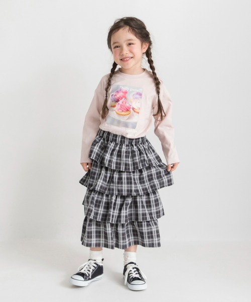 BRANSHES（ブランシェス）の「チェックティアードロングスカート（スカート・キッズ・サックスブルー/ブラック・S/L/M/XL）」の6枚目の写真