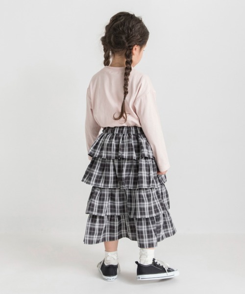 BRANSHES（ブランシェス）の「チェックティアードロングスカート（スカート・キッズ・サックスブルー/ブラック・S/L/M/XL）」の8枚目の写真