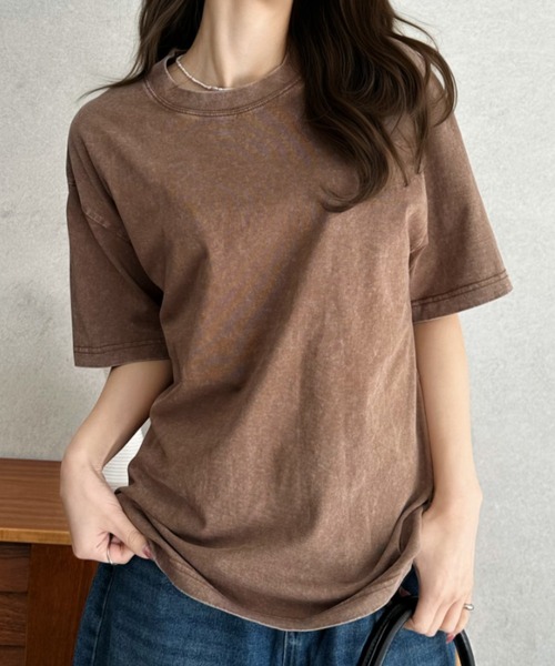 Eclat one（エクラワン）の「【Eclat one】ピグメント加工 ルーズ Tシャツ（Tシャツ/カットソー・レディース・ブラック/ライトグレー/ブラウン/ピンク・FREE）」の4枚目の写真
