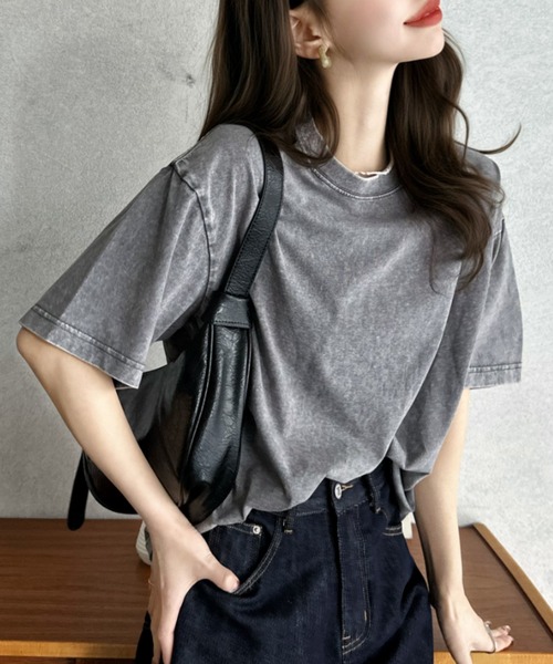 Eclat one（エクラワン）の「【Eclat one】ピグメント加工 ルーズ Tシャツ（Tシャツ/カットソー・レディース・ブラック/ライトグレー/ブラウン/ピンク・FREE）」の3枚目の写真